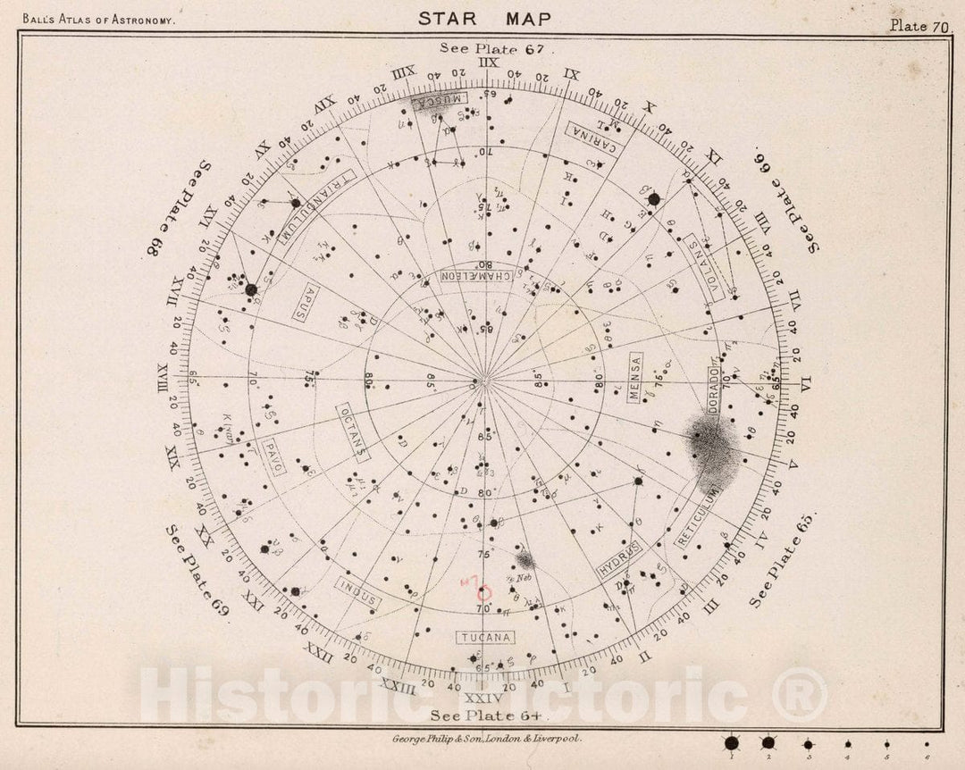 Historic Map : 70. Star Map. from an Atlas of Astronomy, 1892 Celestial Atlas - Vintage Wall Art