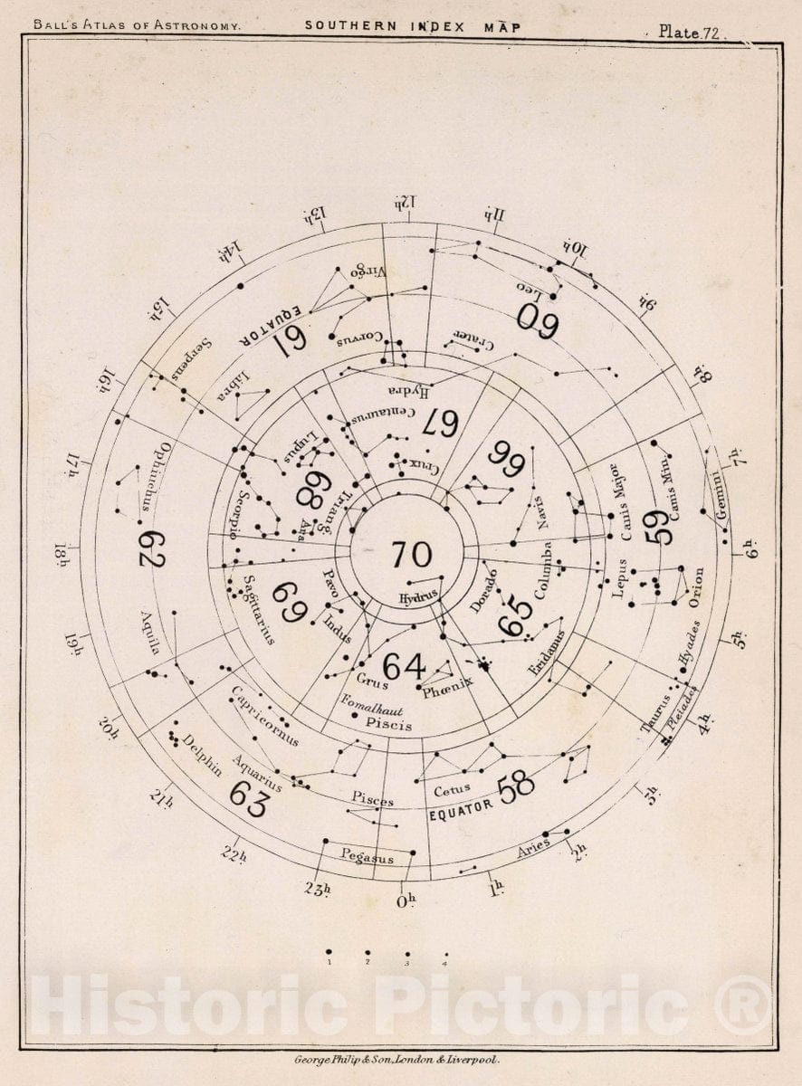 Historic Map : 72. Southern Index Map, 1892 Celestial Atlas - Vintage Wall Art