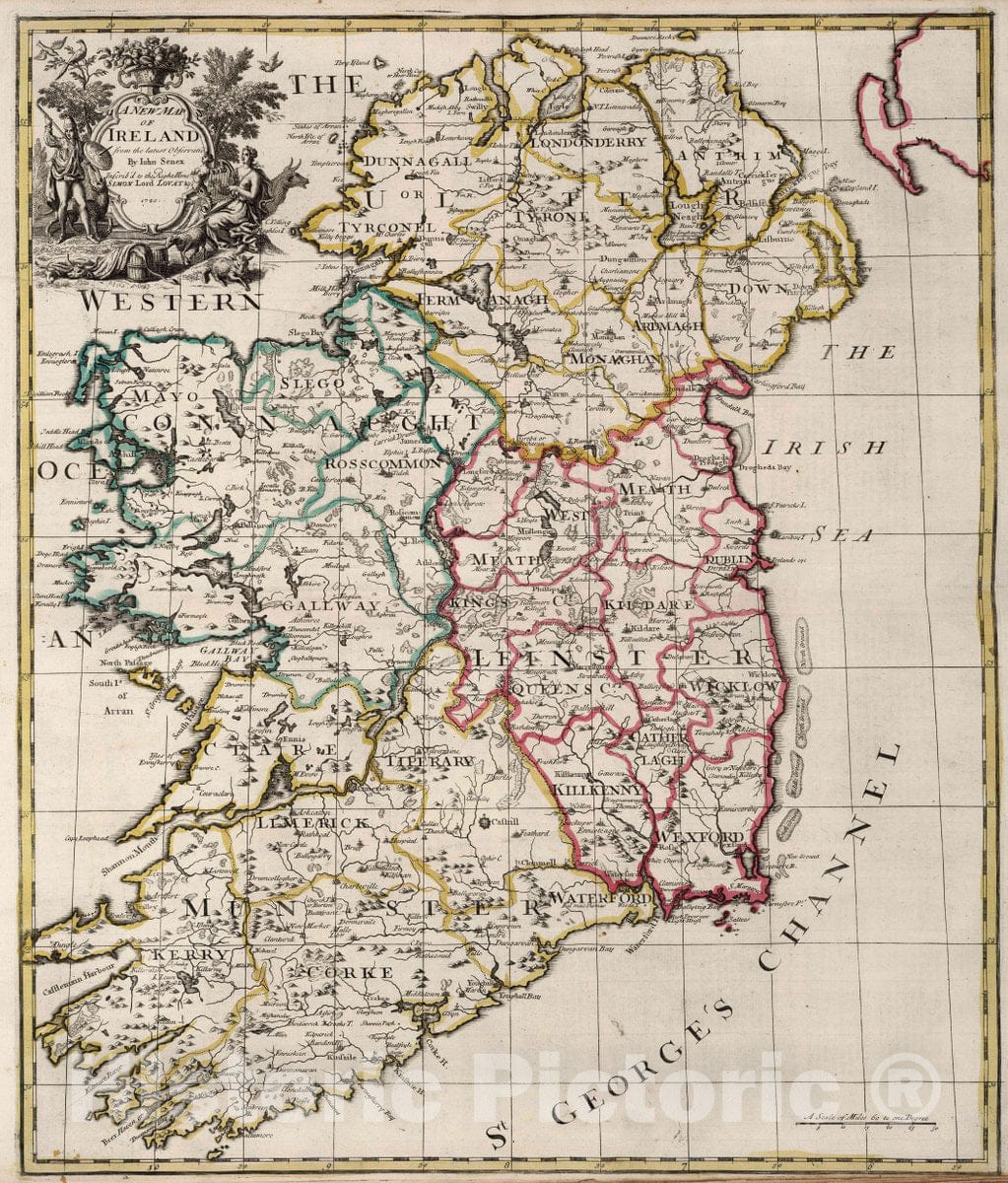 Historic Map : A New Map of Ireland, 1720 Atlas - Vintage Wall Art