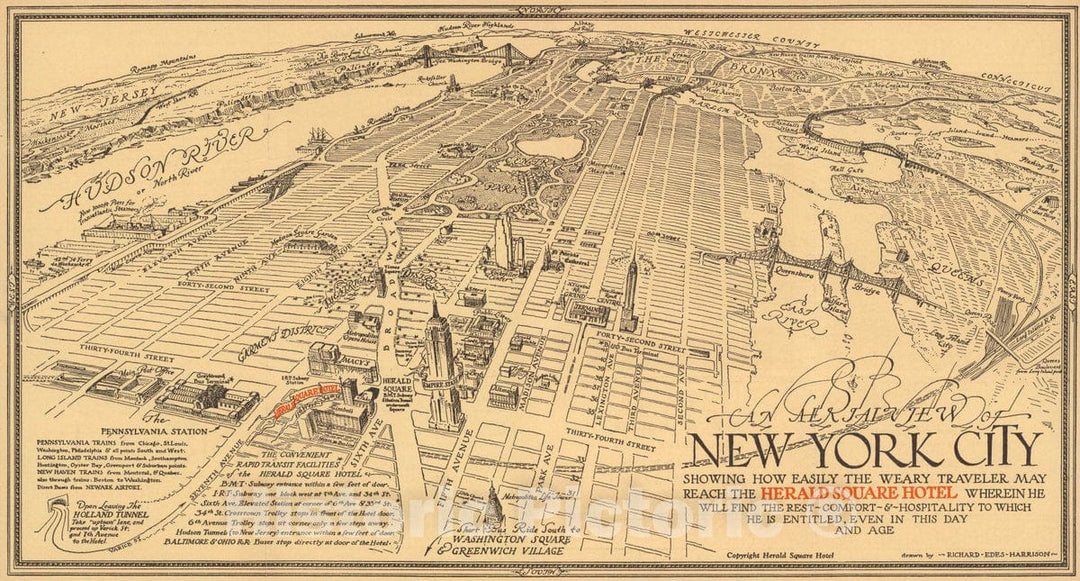 Historic Map : 1931 an Aerial View of New York City - Vintage Wall Art