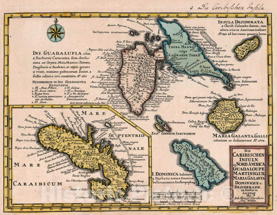 Historic Map : Caribbean, North America Vol 1:9- Die Caribischen Insulin, 1740 Atlas , Vintage Wall Art