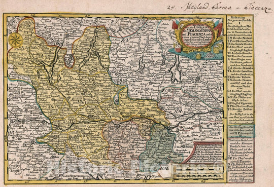 Historic Map : Italy, Vol 1:25- Die meiste von der Lombardy ALS Meyland Prama und Picacenza, 1740 Atlas , Vintage Wall Art