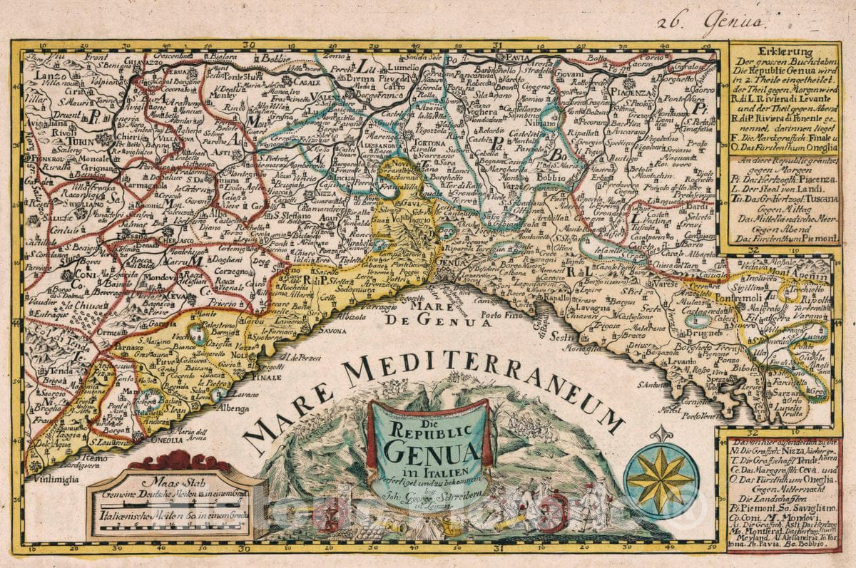 Historic Map : Italy, Vol 1:26- Die Republic Genua in Italien, 1740 Atlas , Vintage Wall Art