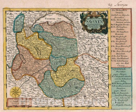 Historic Map : France, Savoy (France and Italy) Vol 1:29- Das Hertzogthum Savoya, 1740 Atlas , Vintage Wall Art