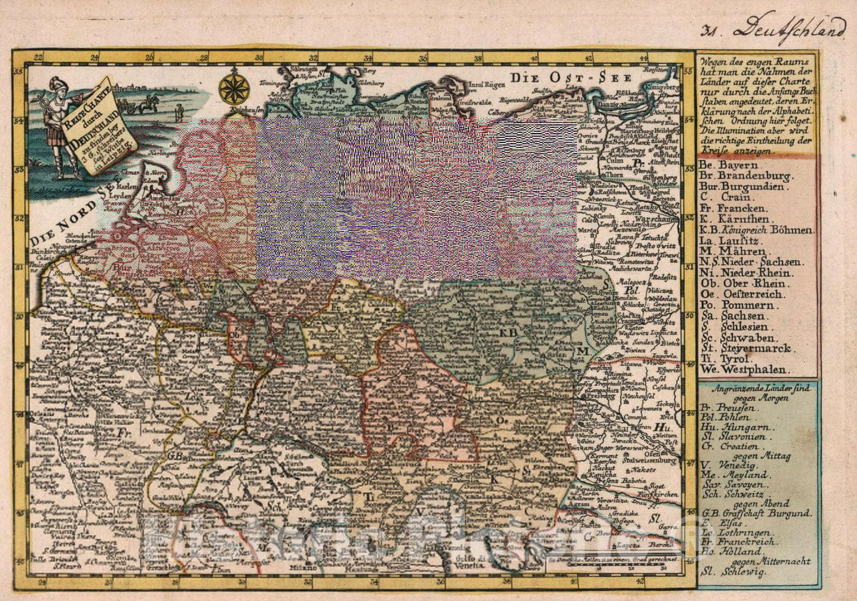 Historic Map : Germany, Vol 1:31- Reise Charte durch Deutschland, 1740 Atlas , Vintage Wall Art