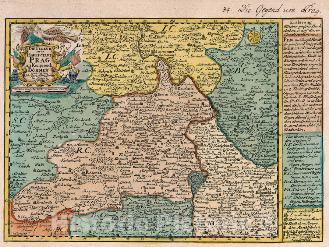 Historic Map : Czech Republic , Prague (Czech Republic), Vol 1:34- Die Gegend um die Haupt-Stadt Prag im Konigreich Bohmen, 1740 Atlas , Vintage Wall Art