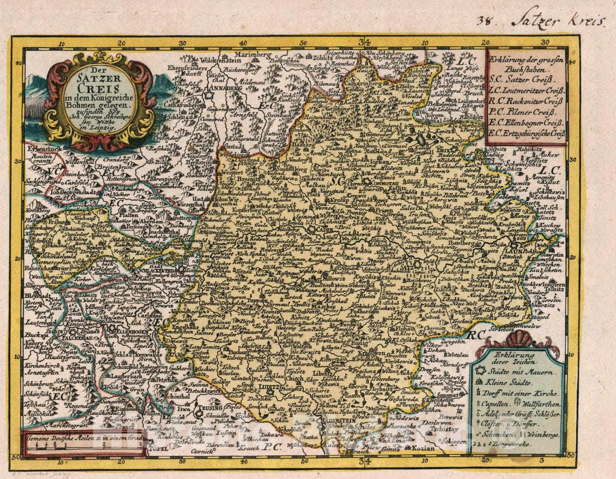 Historic Map : Czech Republic, Der Satzer Creis in dem Koenigreich Bohmen gelegen : zu Finden bey Jon. G. Schreibers Seel Wittbe in Leipzig, 1740 Atlas , Vintage Wall Art