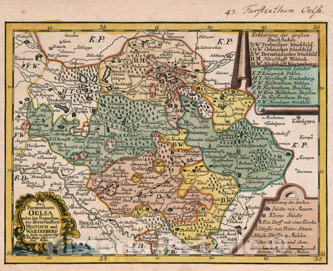 Historic Wall Map : Germany, Vol 1:43- Das Furstenthum Oelsa, 1740 Atlas , Vintage Wall Art