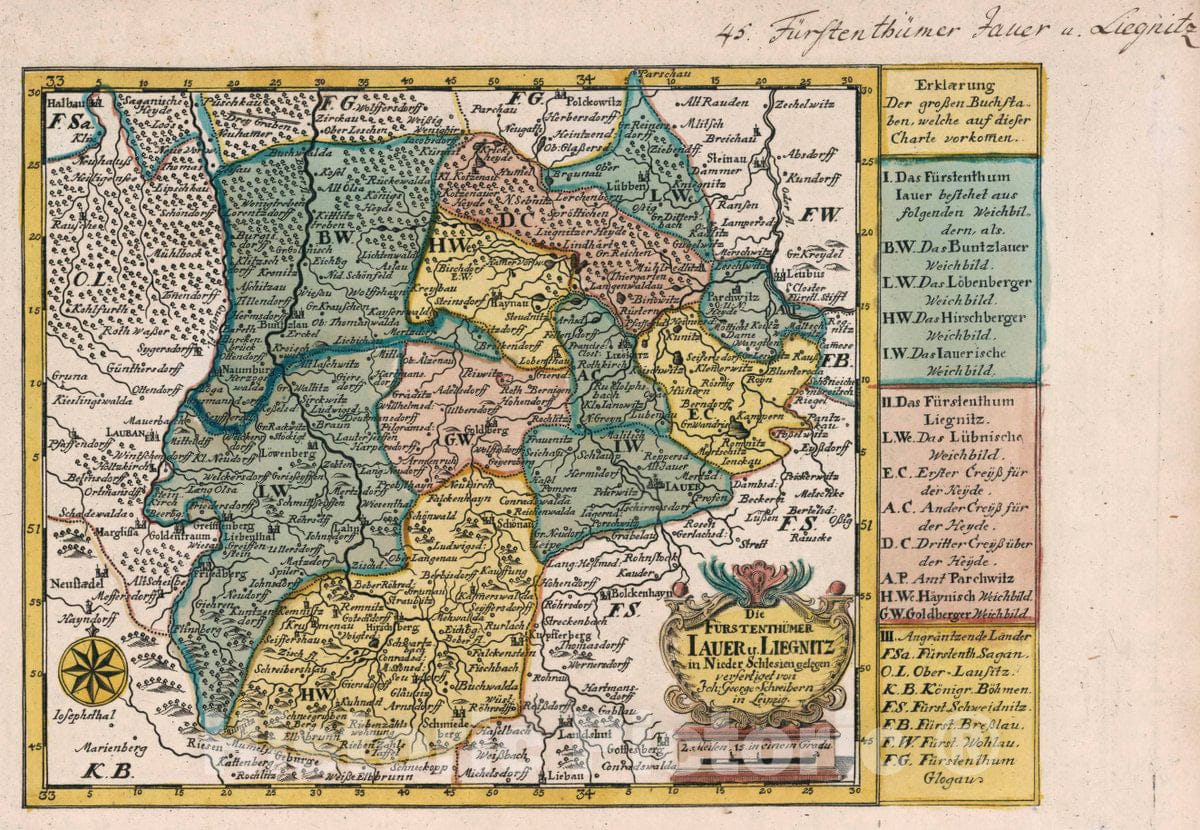 Historic Map : Poland, Vol 1:45- Das Furstenthum Iauer u. Liegnitz, 1740 Atlas , Vintage Wall Art