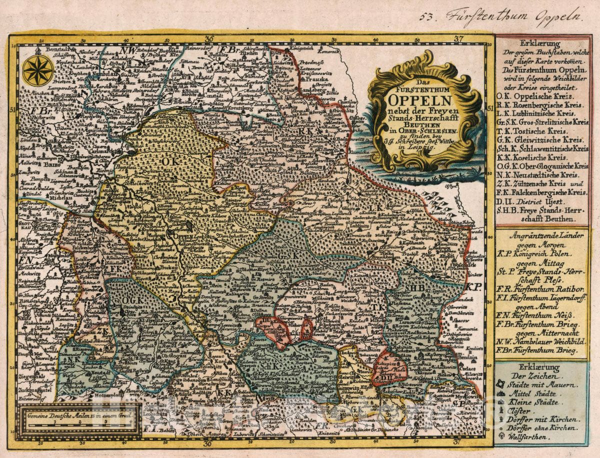 Historic Map : Poland, Vol 1:53- Das Furstenthum Oppeln, 1740 Atlas , Vintage Wall Art