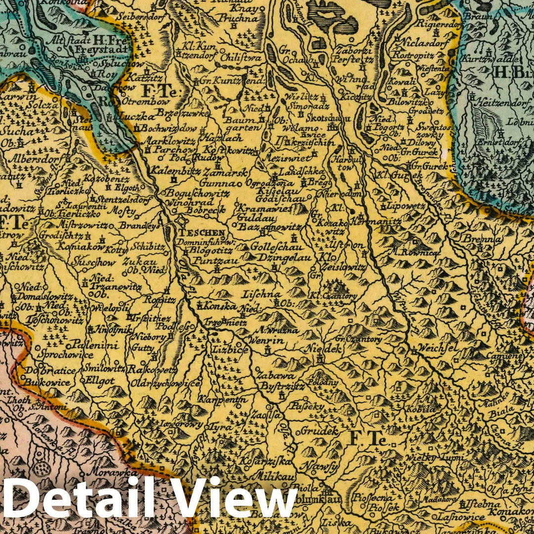 Historic Map : Poland, Vol 1:55- Das Furstenthum Teschen mit dem Herrschafften Frideck, Bilitz, Freystadt, 1740 Atlas , Vintage Wall Art