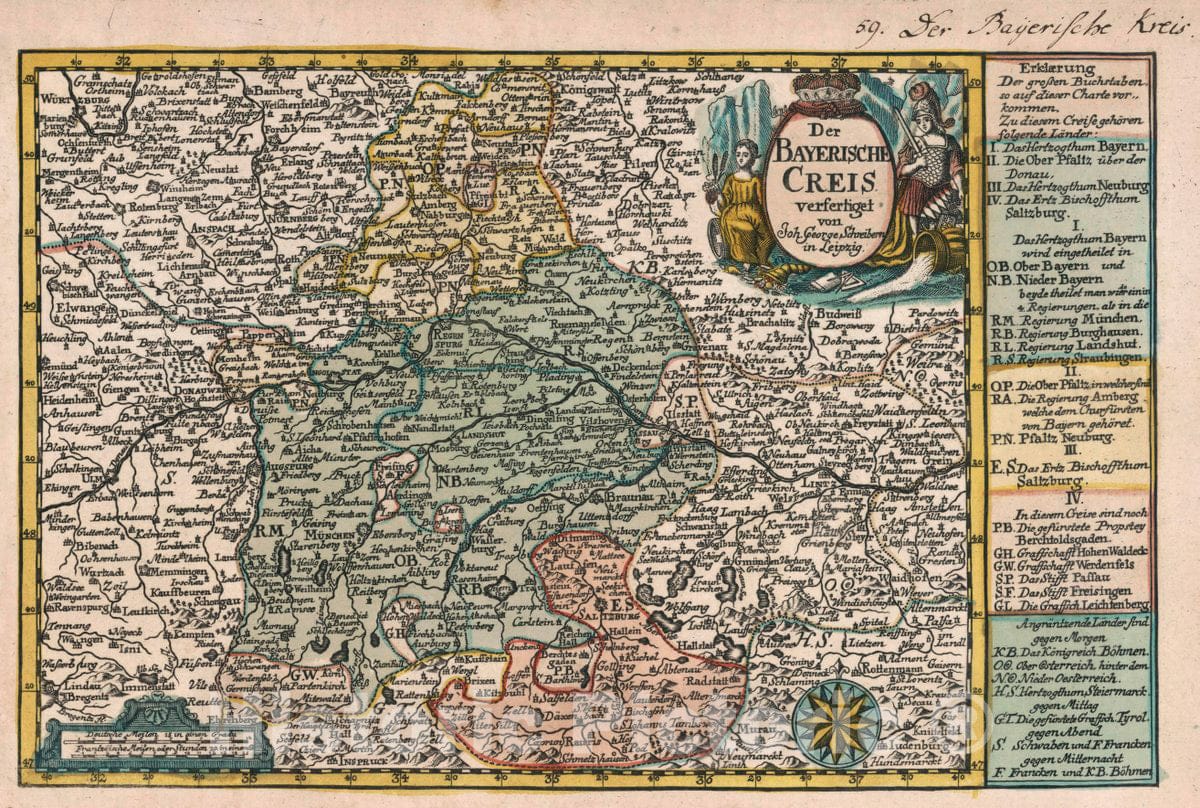 Historic Map : Germany, Vol 1:59- Das Bayerische Creis, 1740 Atlas , Vintage Wall Art