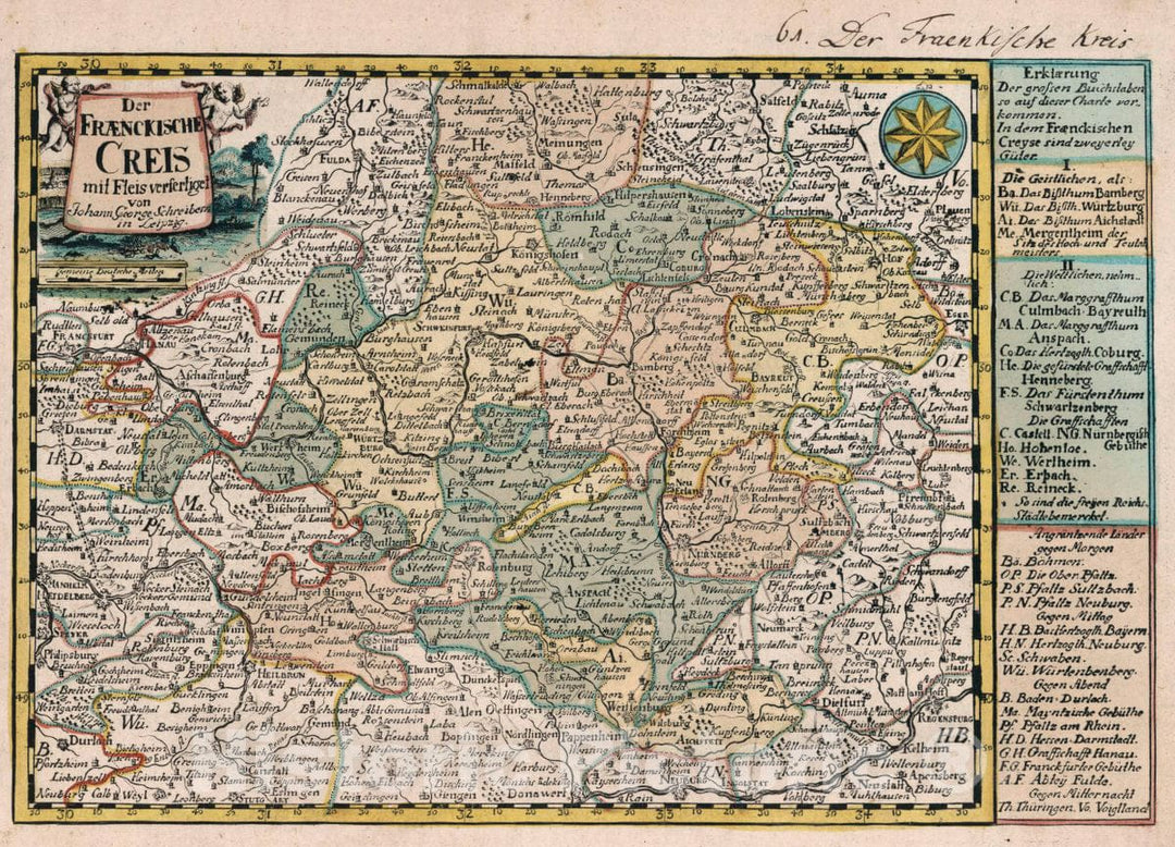 Historic Map : Germany, Vol 1:61- Der Fraenckische Creis, 1740 Atlas , Vintage Wall Art