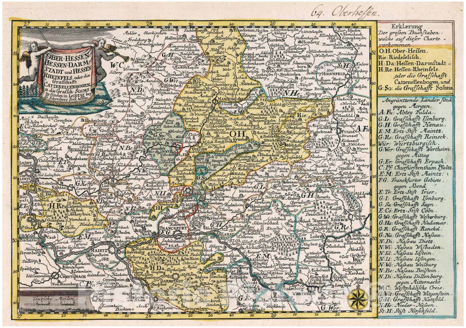 Historic Map : Germany, Vol 1:64- Ober-Hessen, Hessen - Darmstadt und Hessen Rheinfels, 1740 Atlas , Vintage Wall Art