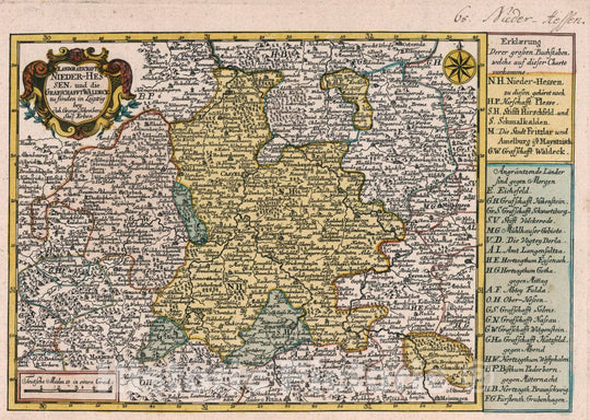 Historic Map : Germany, Vol 1:65- Landgrafschafft Nieder-Hessen, und die Grafschafft Waldeck, 1740 Atlas , Vintage Wall Art