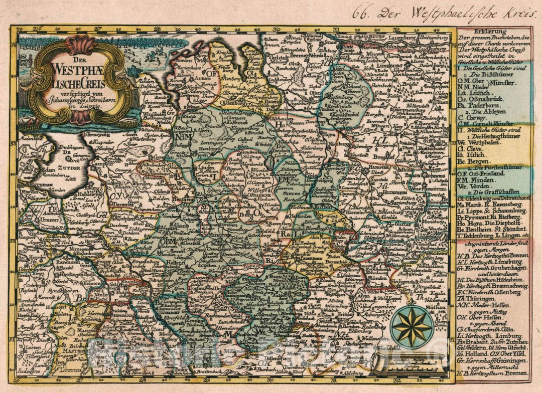 Historic Map : Germany, Vol 1:66- Der Westphaelische Creis, 1740 Atlas , Vintage Wall Art