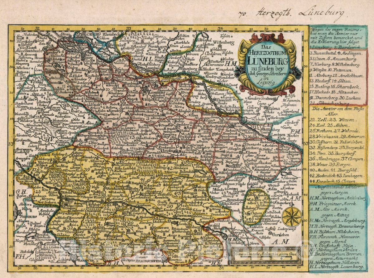 Historic Map : Germany, Vol 1:70- Das Hertzogthum Luneburg, 1740 Atlas , Vintage Wall Art