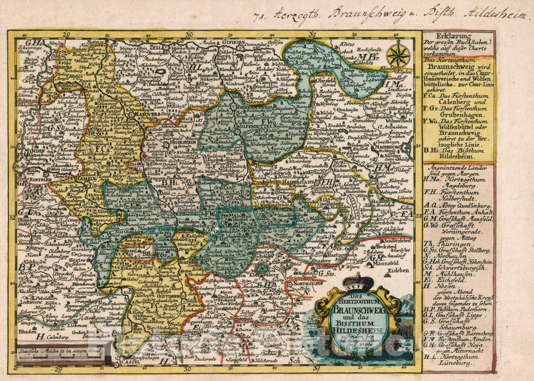 Historic Map : Germany, Vol 1:71- Das Hertzogthum Braunschweig und das Bissthum Hildesheim, 1740 Atlas , Vintage Wall Art