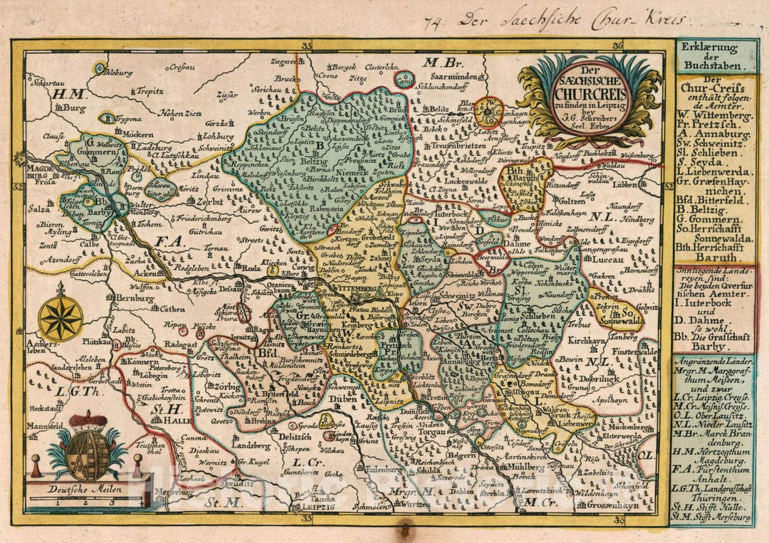 Historic Map : Germany, Vol 1:74- Der Saechsische Chur-Creis, 1740 Atlas , Vintage Wall Art