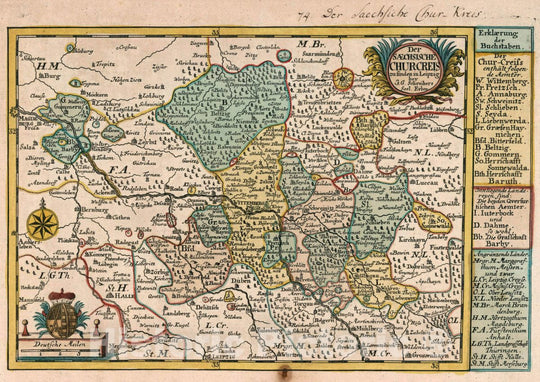 Historic Map : Germany, Vol 1:74- Der Saechsische Chur-Creis, 1740 Atlas , Vintage Wall Art