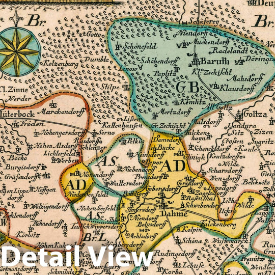 Historic Map : Germany, Vol 1:76- Die Aemter Iuterbock, Dahme u die Graffschaft Baruth, 1740 Atlas , Vintage Wall Art