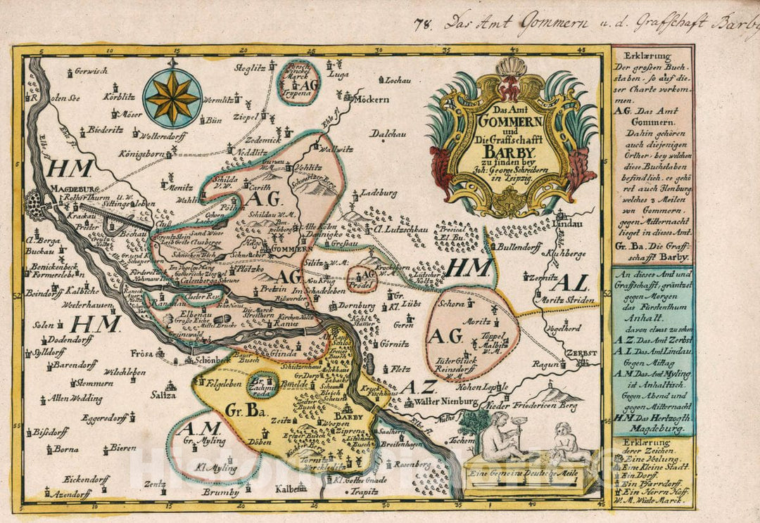 Historic Map : Germany, Vol 2:78- Das Amt Gommern und Die Graffschafft Barby, 1740 Atlas , Vintage Wall Art