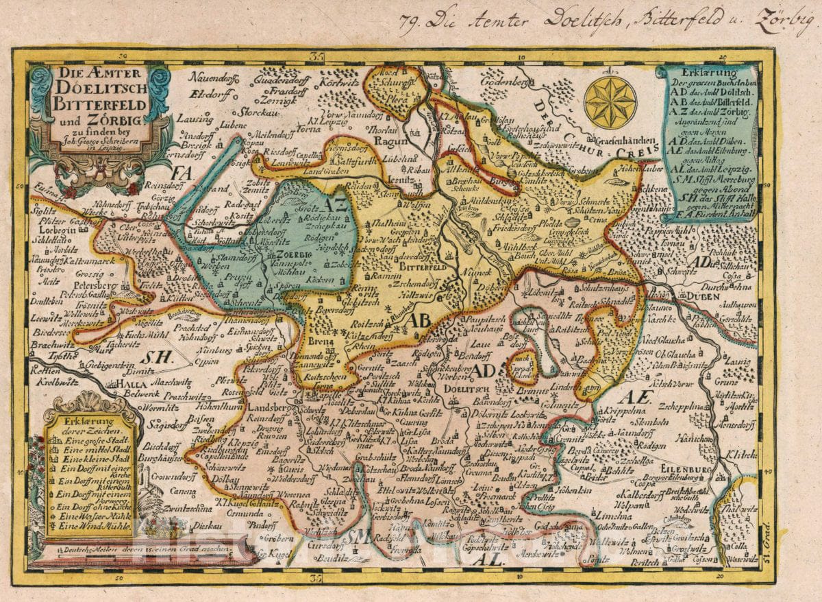 Historic Map : Germany, Vol 2:79- Die Aemter Doelitsch, Bitterfeld und Zorbig, 1740 Atlas , Vintage Wall Art