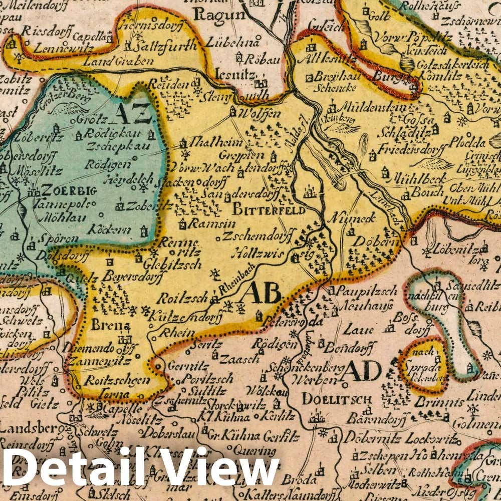 Historic Map : Germany, Vol 2:79- Die Aemter Doelitsch, Bitterfeld und Zorbig, 1740 Atlas , Vintage Wall Art