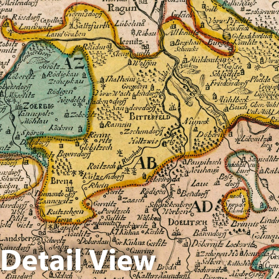 Historic Map : Germany, Vol 2:79- Die Aemter Doelitsch, Bitterfeld und Zorbig, 1740 Atlas , Vintage Wall Art