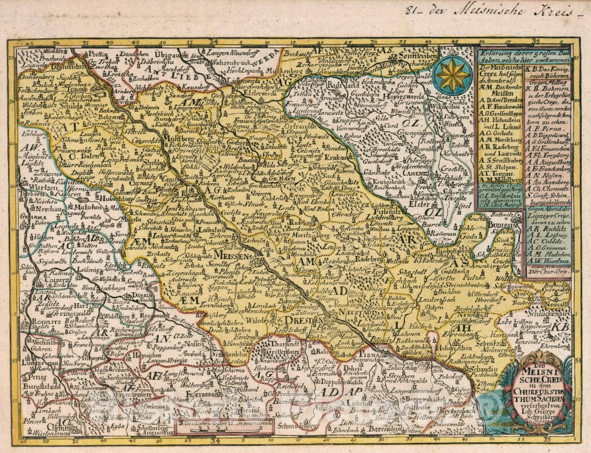 Historic Map : Germany, Vol 2:81- Der Meisnische Creys in dem Churfurstenthum Sachsen, 1740 Atlas , Vintage Wall Art