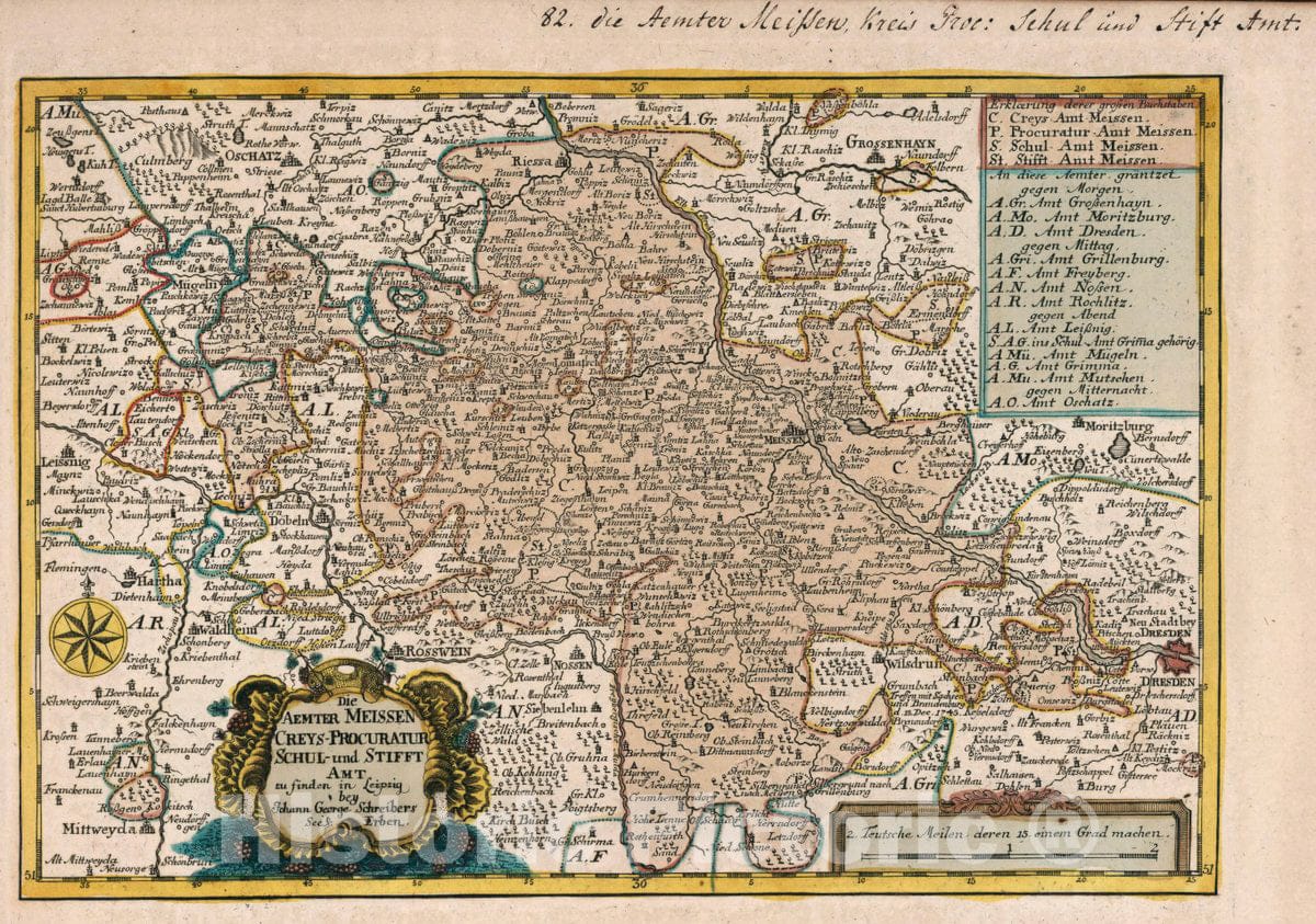 Historic Map : Germany, Vol 2:82- Die Aemter Meissen, Creys-Procuratur Schul- und Stifft Amt, 1740 Atlas , Vintage Wall Art