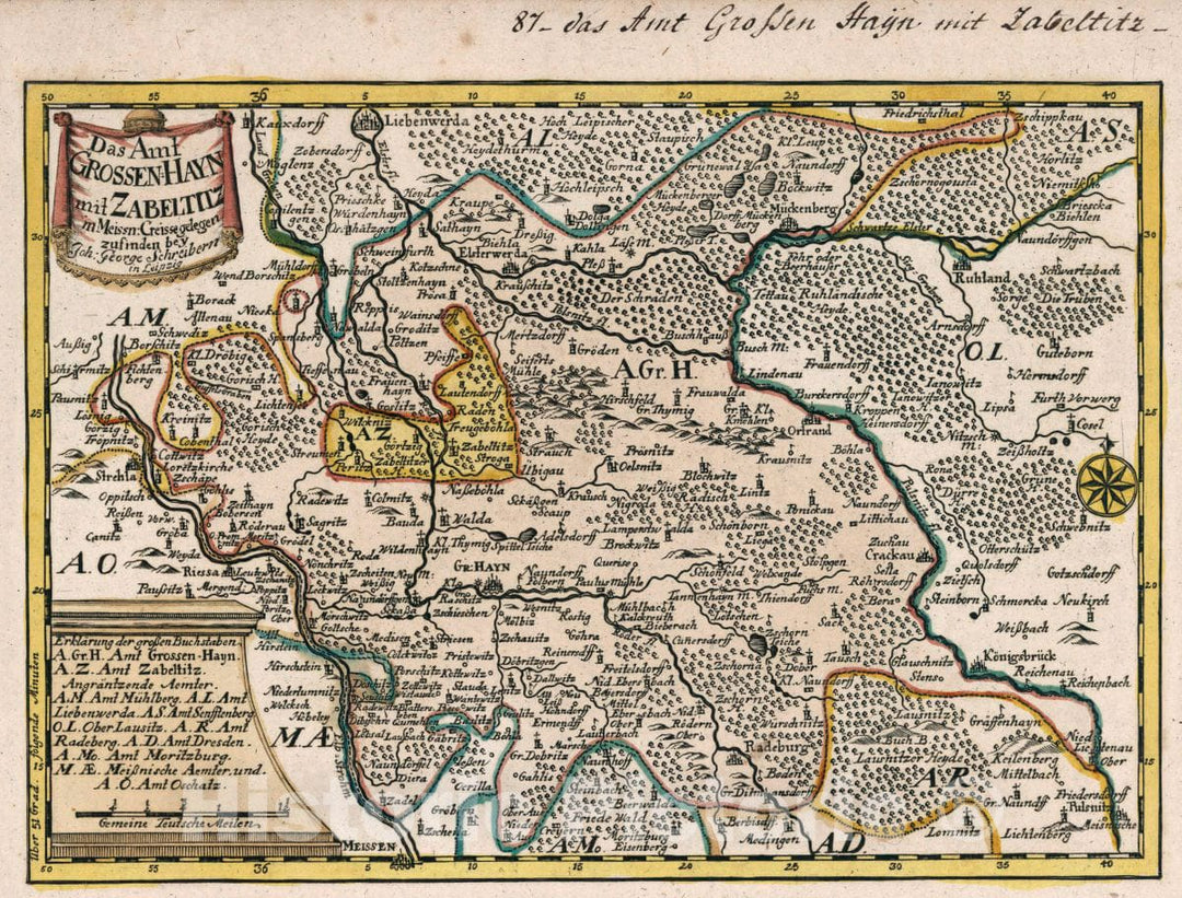 Historic Map : Germany, Vol 2:87- Das Amt Grossen-Hayn mit Zabeltitz im Meissn. Creisse gelegen, 1740 Atlas , Vintage Wall Art