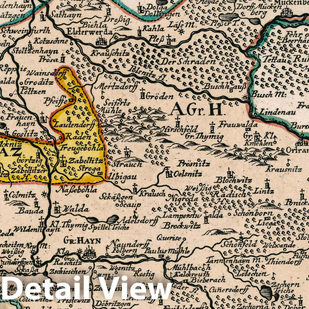 Historic Map : Germany, Vol 2:87- Das Amt Grossen-Hayn mit Zabeltitz im Meissn. Creisse gelegen, 1740 Atlas , Vintage Wall Art