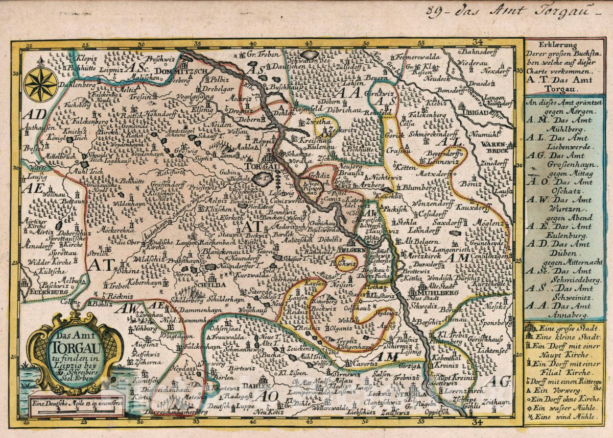 Historic Map : Germany, Das Amt Torgau : zu finden in Leipzig bey J. G. Schreibers Seel. Erben.selectus von allen Konigreichen und Landern der Welt, 1740, Vintage Wall Art