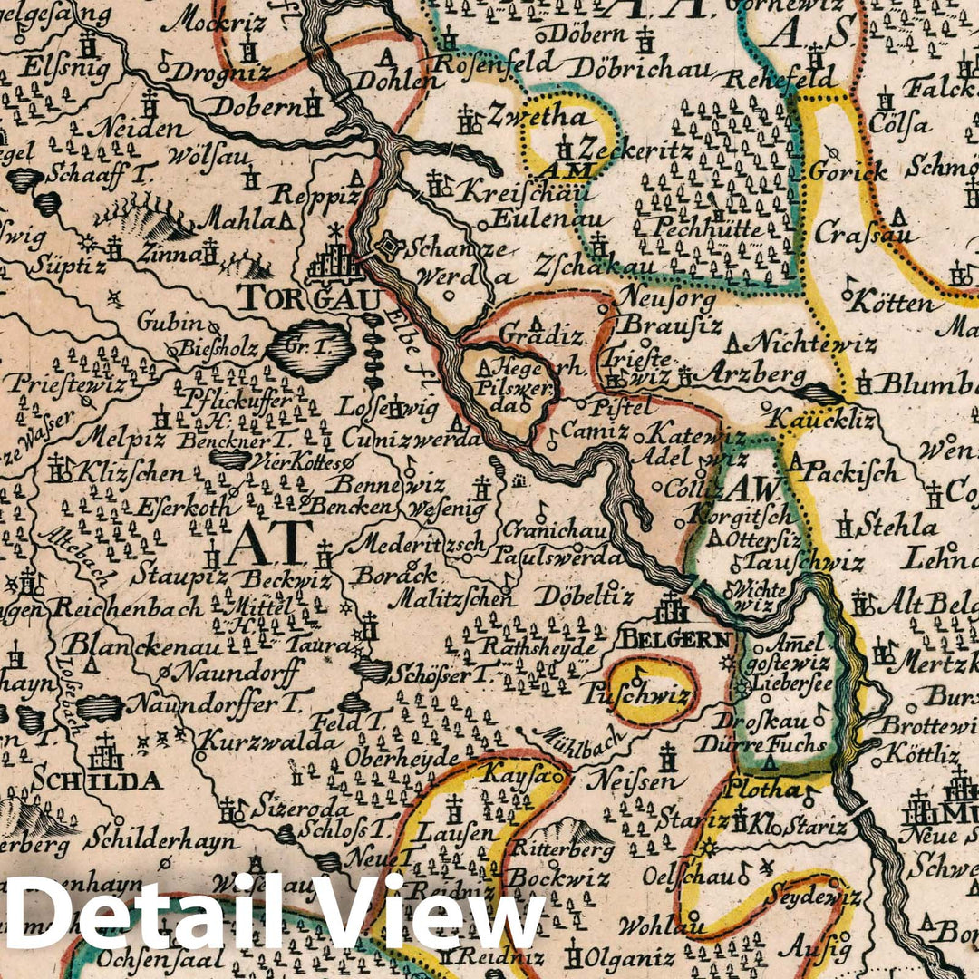 Historic Map : Germany, Das Amt Torgau : zu finden in Leipzig bey J. G. Schreibers Seel. Erben.selectus von allen Konigreichen und Landern der Welt, 1740, Vintage Wall Art