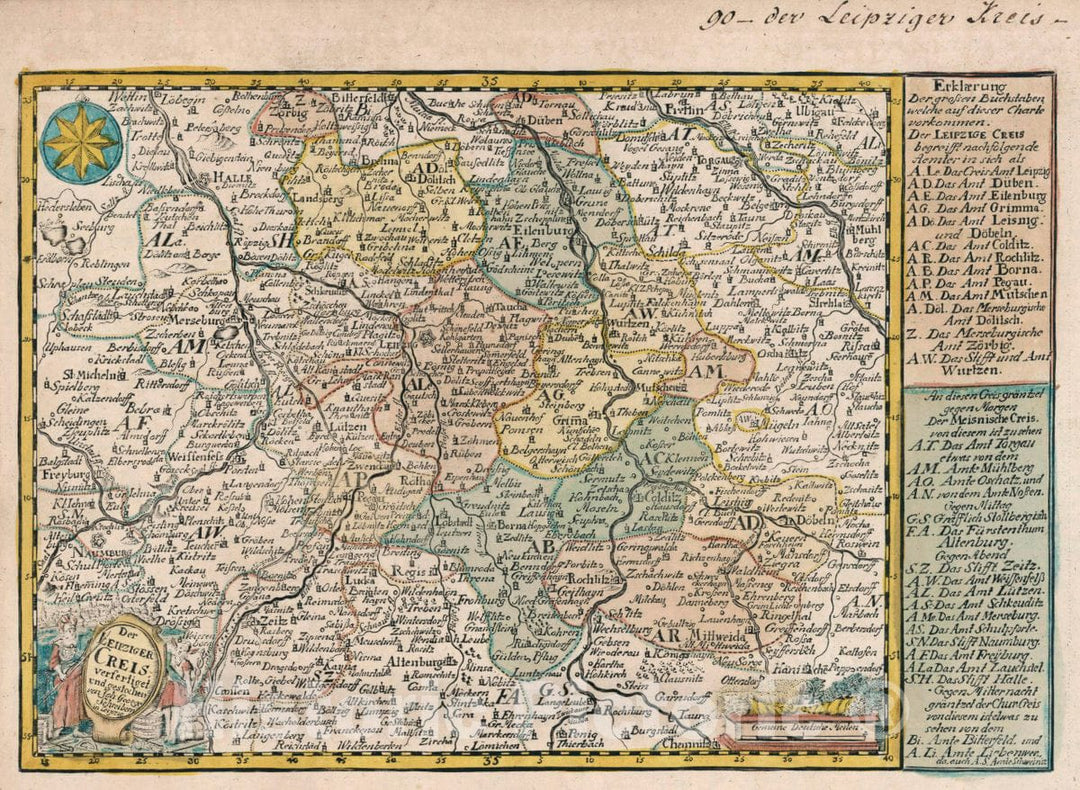 Historic Map : Germany, Der Leipziger Creis : verfertiget und gestochen von Joh. George Schreibers in Leipzig, 1740 Atlas , Vintage Wall Art