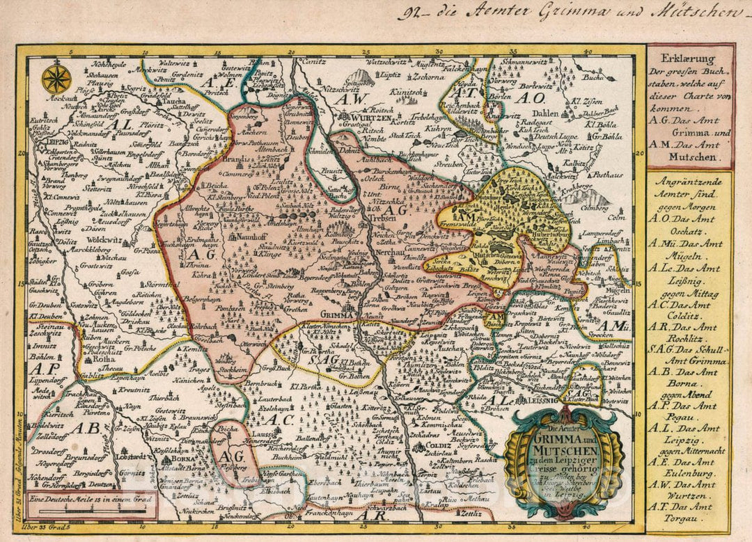 Historic Map : Germany, Vol 2:92- Die Aemter Grimma und Mutschen, 1740 Atlas , Vintage Wall Art