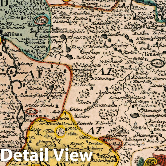 Historic Map : Germany, Saxony , Germany Vol 2:95- Die Aemter Wurtzen Eilenburg und Duben, 1740 Atlas , Vintage Wall Art