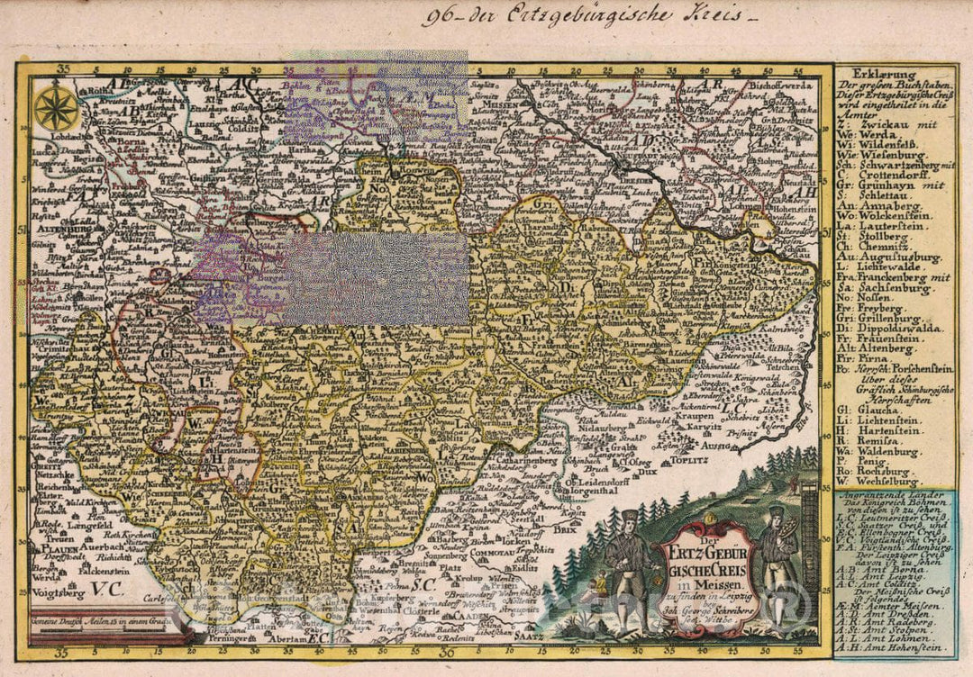 Historic Map : Germany, Saxony , Germany Vol 2:96- Der Ertz-Geburgische Creis in Meissen, 1740 Atlas , Vintage Wall Art