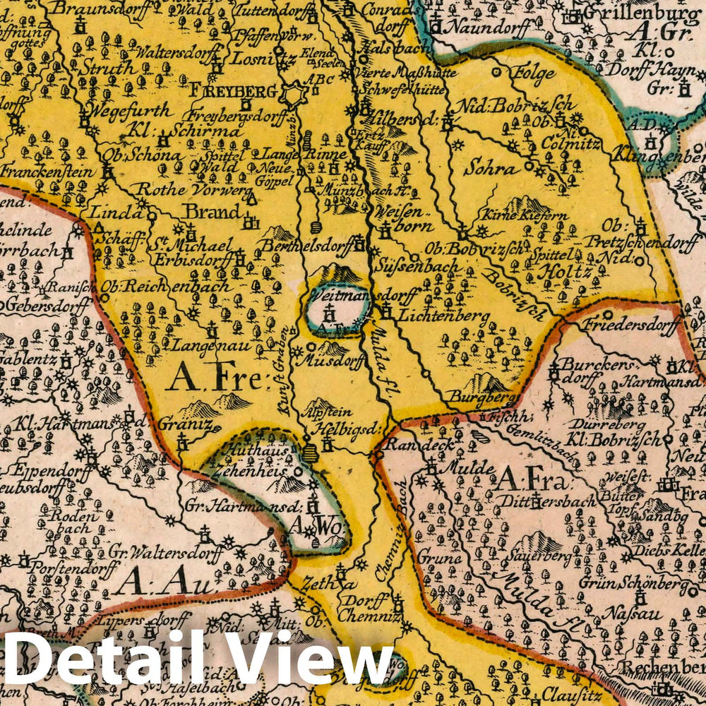 Historic Map : Germany, Saxony , Germany Vol 2:97- Die Aemter Freyburg und Frauenstein, 1740 Atlas , Vintage Wall Art