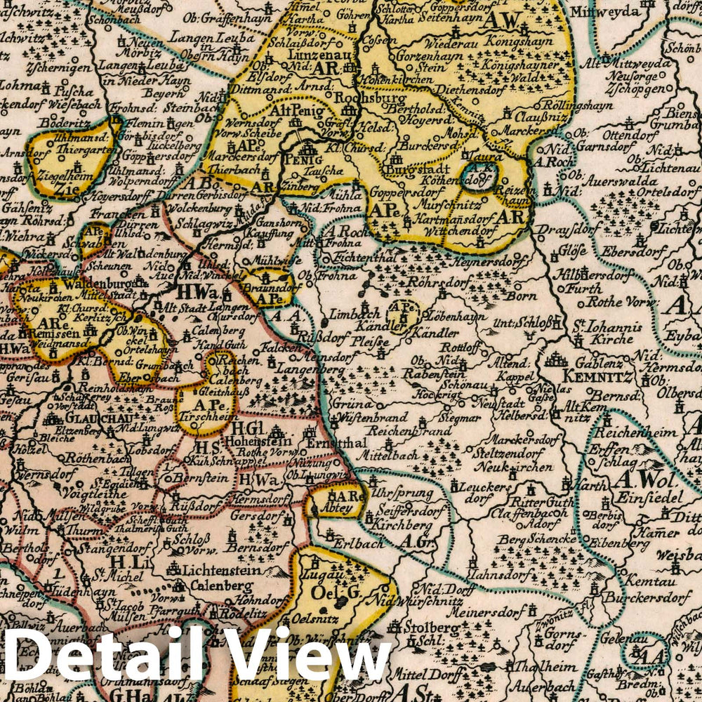 Historic Map : Germany, Saxony , Germany Vol 2:98- Die Graeflich Schonburgischen Herrschafften, 1740 Atlas , Vintage Wall Art