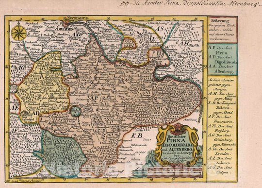 Historic Map : Germany, Saxony , Germany Vol 2:99- Die Aemter Pirna, Dippoldiswalda und Altenberg, 1740 Atlas , Vintage Wall Art