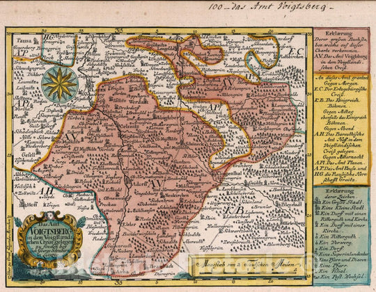 Historic Map : Germany, Saxony , Germany Vol 2:100- Das Amt Voigtsberg in dem Voigtlaendischen Creise gelegen, 1740 Atlas , Vintage Wall Art