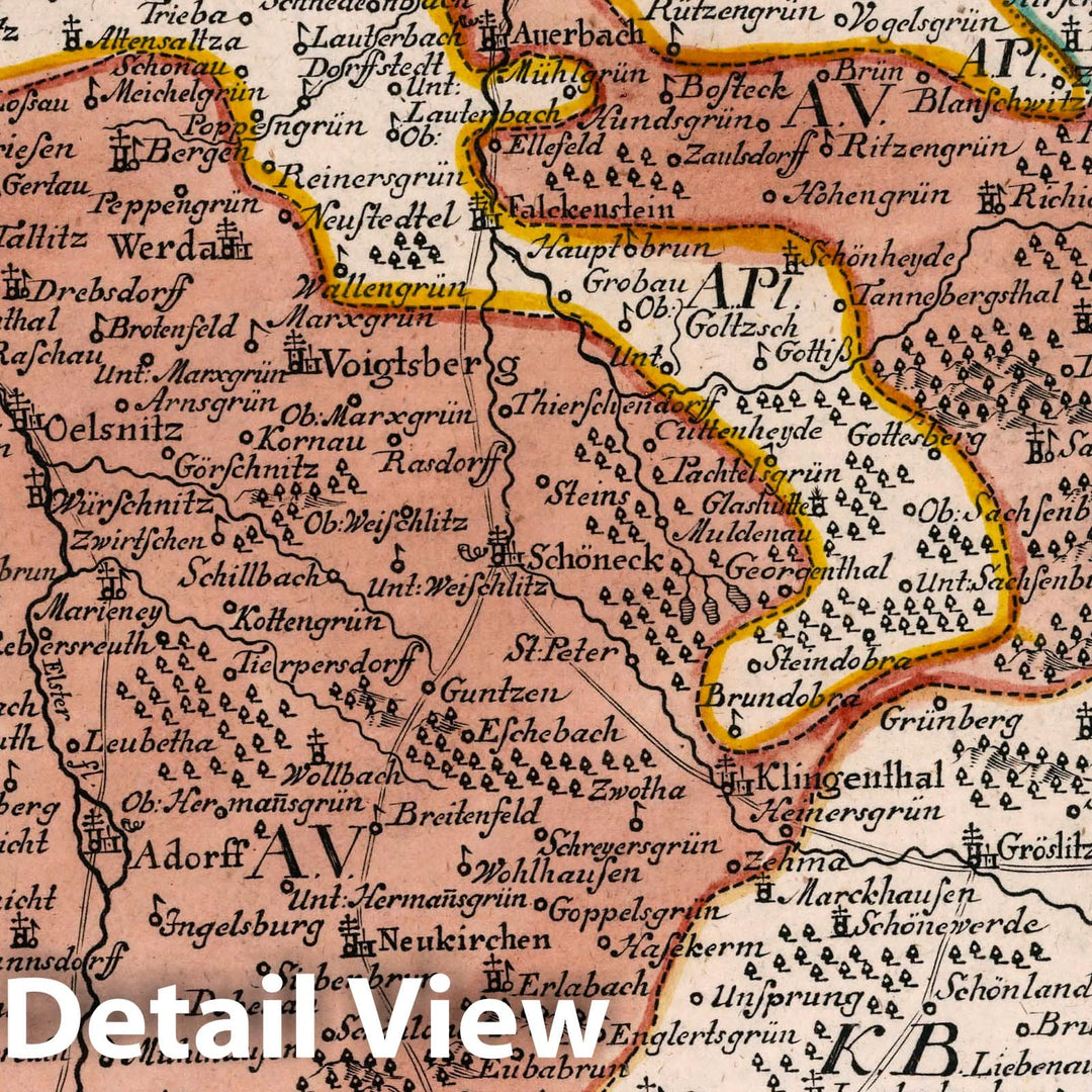 Historic Map : Germany, Saxony , Germany Vol 2:100- Das Amt Voigtsberg in dem Voigtlaendischen Creise gelegen, 1740 Atlas , Vintage Wall Art