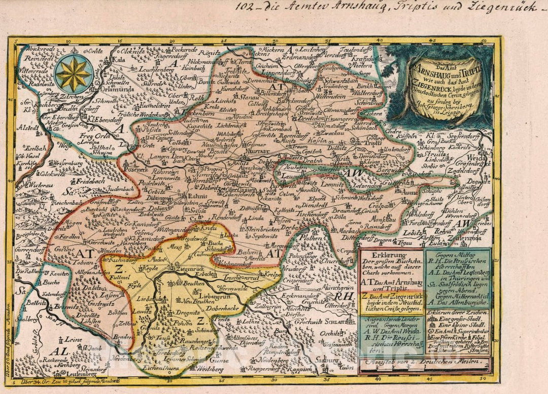 Historic Map : Germany, Vol 2:102- Das Amt Arnshaug und Triptis wie auch das Amt Ziegenruck, 1740 Atlas , Vintage Wall Art