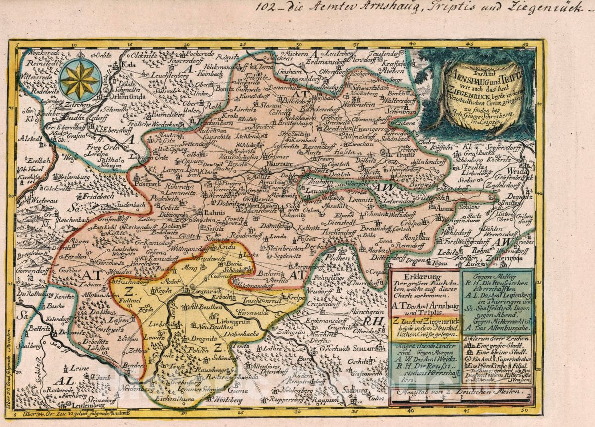 Historic Map : Germany, Vol 2:102- Das Amt Arnshaug und Triptis wie auch das Amt Ziegenruck, 1740 Atlas , Vintage Wall Art