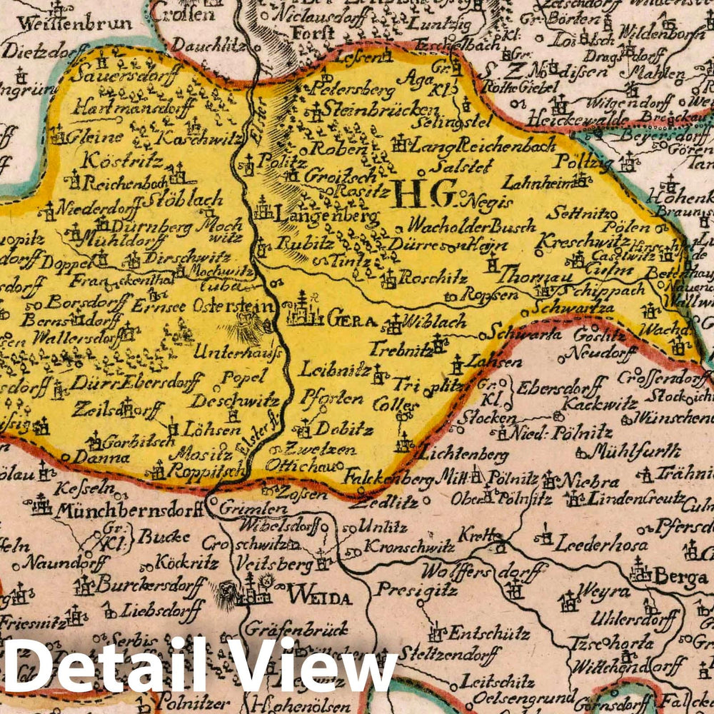 Historic Map : Germany, Vol 2:103- Das Amt Weida, in dem Neustaedtischen Creise gelegen, 1740 Atlas , Vintage Wall Art