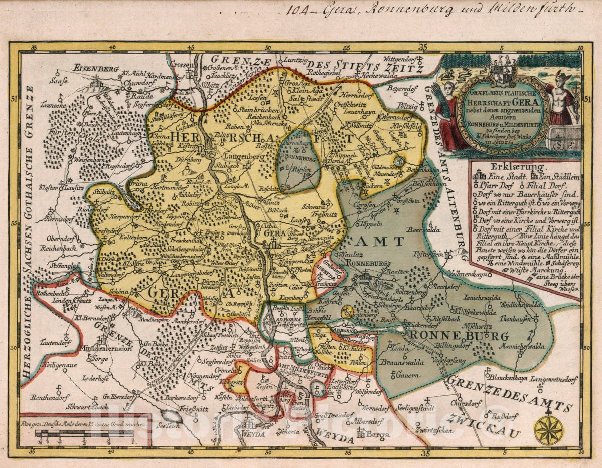 Historic Map : Germany, Vol 2:104- Graefl. Reus Plauische Herrschaft Gera, 1740 Atlas , Vintage Wall Art