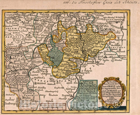 Historic Map : Germany, Vol 2:106- Die Furstliche Reus-Plauische Herrschaft Greiz, 1740 Atlas , Vintage Wall Art