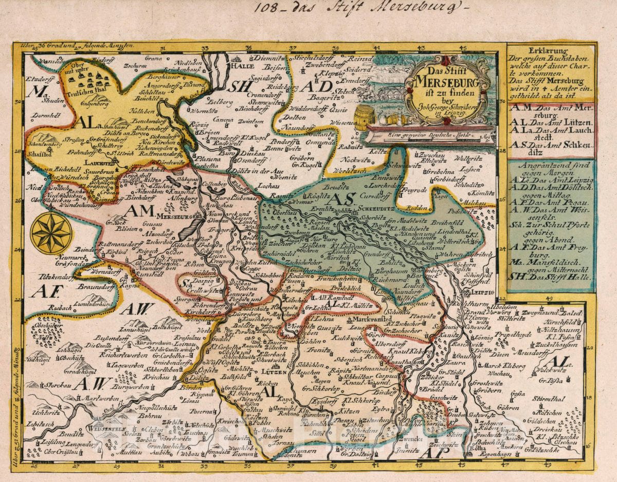 Historic Map : Germany, Vol 2:108- Das Stifft Merseburg, 1740 Atlas , Vintage Wall Art